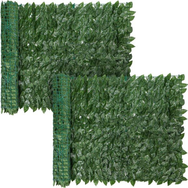 2 Pcs Artificial Ivy Privacy Fence 39 x 118 Inch Balcony Privacy Screen Outdoor Privacy Fence Hedges Screen Artificial Hedges Fence and Faux Vine Leaf Decoration for Balcony Garden (Dark Green Leaves)