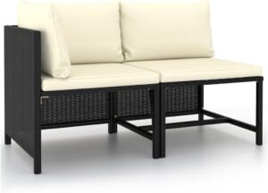 2 Piece Patio Sofa Set Patio daybed,Small Balcony Furniture,Outdoor Balcony Furniture,with Cushions Black Poly Rattan