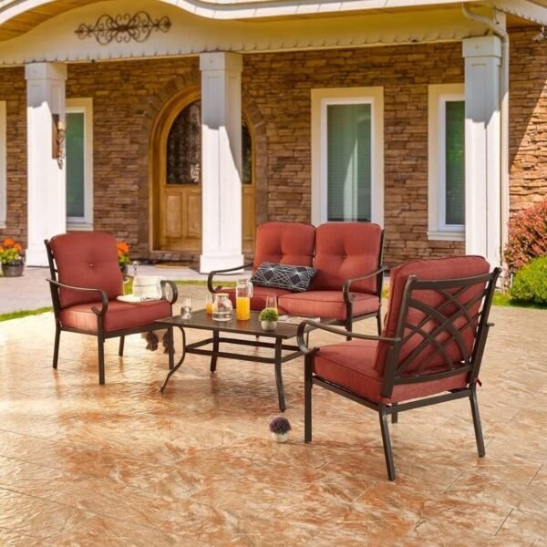 2-piece Outdoor Conversation Set Red Modern Contemporary Steel Powder Coated Removable Cushions