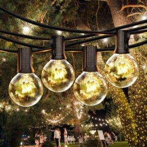 25Ft Dimmable Outdoor String Light, G40 Globe Patio Light with 26 2200K Edison Glass Bulbs(1 Extra), E12 Base Black Waterproof Connectable Light for Backyard Porch Balcony Deck Party Decor, UL Listed