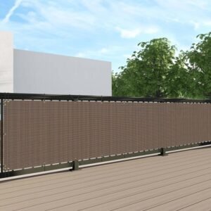 2.5'x10' Balcony Privacy Fence Apartment UV Protection Screen Fence Windscreen Cover for Balcony Porch Deck Outdoor Patio Backyard with Zip Ties (Brown)