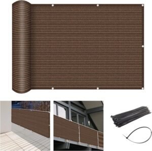 2'6" x 15' Brown Balcony Privacy Screen Fence Windscreen Cover for Apartment, Deck, Patio, Backyard, Outdoor Pool, Porch, Railing - 95% UV Blockage, Zip Ties Included, Customized