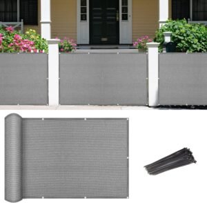 2'6" x 15' Grey Fence Screen Balcony Privacy Screen Shade Netting Mesh Cloth with Grommets for Apartment, Patio, Backyard, Porch, Railing - Customized Size