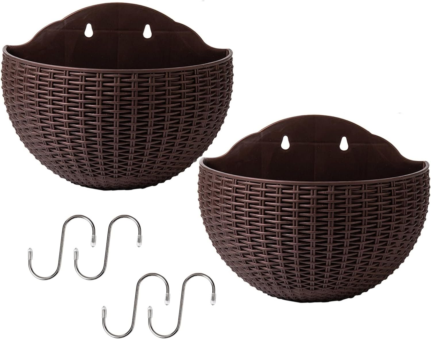 2PCS Wall and Railing Hanging Planters with S Hooks,Wall-Mounted Vertical 2PCS Wall and Railing Hanging Planters with S Hooks,Wall-Mounted Vertical Planter,Half Round Plant Holders for Balcony Railing Shelf Fence,210424XY04-6-2SACW00,8.3x6.5 inch