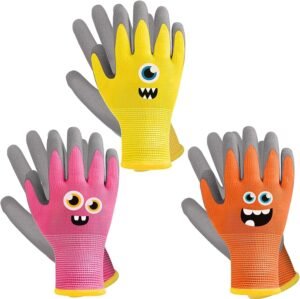 3 Pairs Kids Gardening Gloves Children Yard Work Gloves Soft Rubber Coated Garden Gloves for Toddlers Girls Boys