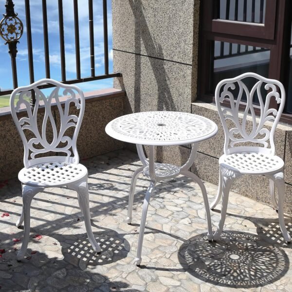 3 Piece Bistro Set,Outdoor Patio Set,Anti-Rust Cast Aluminum Bistro Table Set for Park Yard Front Porch Furniture(New White)…