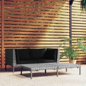 3 Piece Patio Lounge Balcony Furniture,Patio loveseat,Small Patio Furniture,Patio daybed,Set Dark Gray Half Round Poly Rattan