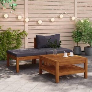 3 Piece Patio Lounge Set Outdoor futon,Small Patio Couch,Balcony Couch,Apartment Balcony Furniture,with Dark Gray Cushions Acacia Wood