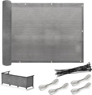 3' x 20' Gray Privacy Fence Screen, 175gsm Balcony Privacy Screen Cover with Zip-Ties and Nylon Cord, Fence Privacy Screen Windscreen Cover for Patio, Outdoor, Backyard, Porch