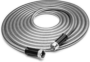 304 Stainless Steel Garden Hose by Gustyfind Garden- 50ft, Kink Free, Light Weight, Flexible, Puncture Proof, Non Chewable by Pets, Expandable, Weather Proof, Tear Proff, UV protected (50Ft)