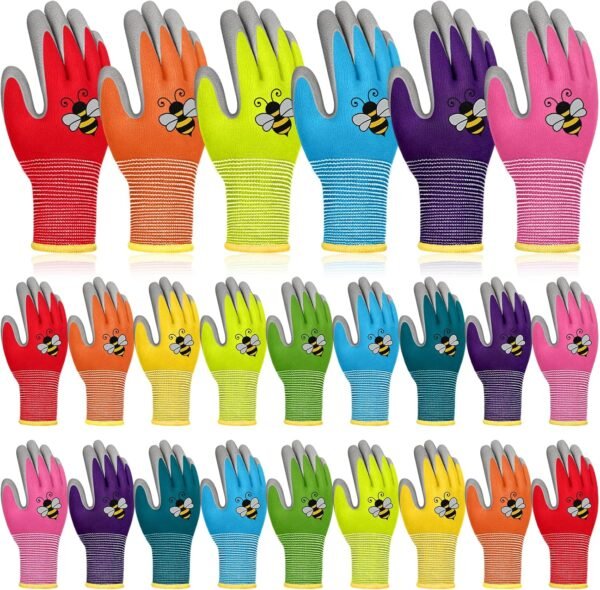 36 Pairs Kids Garden Gloves Children Work Gloves Non Slip Rubber Coated Gardening Gloves for Kids Toddlers Youth Boys Girls (Large (Age 9-11))