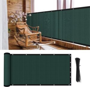 3ft x 16.5ft Balcony Privacy Screen Fence, 90% Blockage Mesh Shade Net Cover, Heavy Duty Apartments Railing Screen for Outdoor, Porch, Patio, Deck, Backyard (Green)