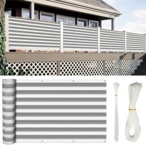 3'x10 'Balcony Privacy Screen, Privacy Fence Covering Panels for Outside 90% Visibility Blockage,3 FT Height for Deck,Patio,Backyard,Outdoor Pool,Porch,Railing (Grey and White Stripes)