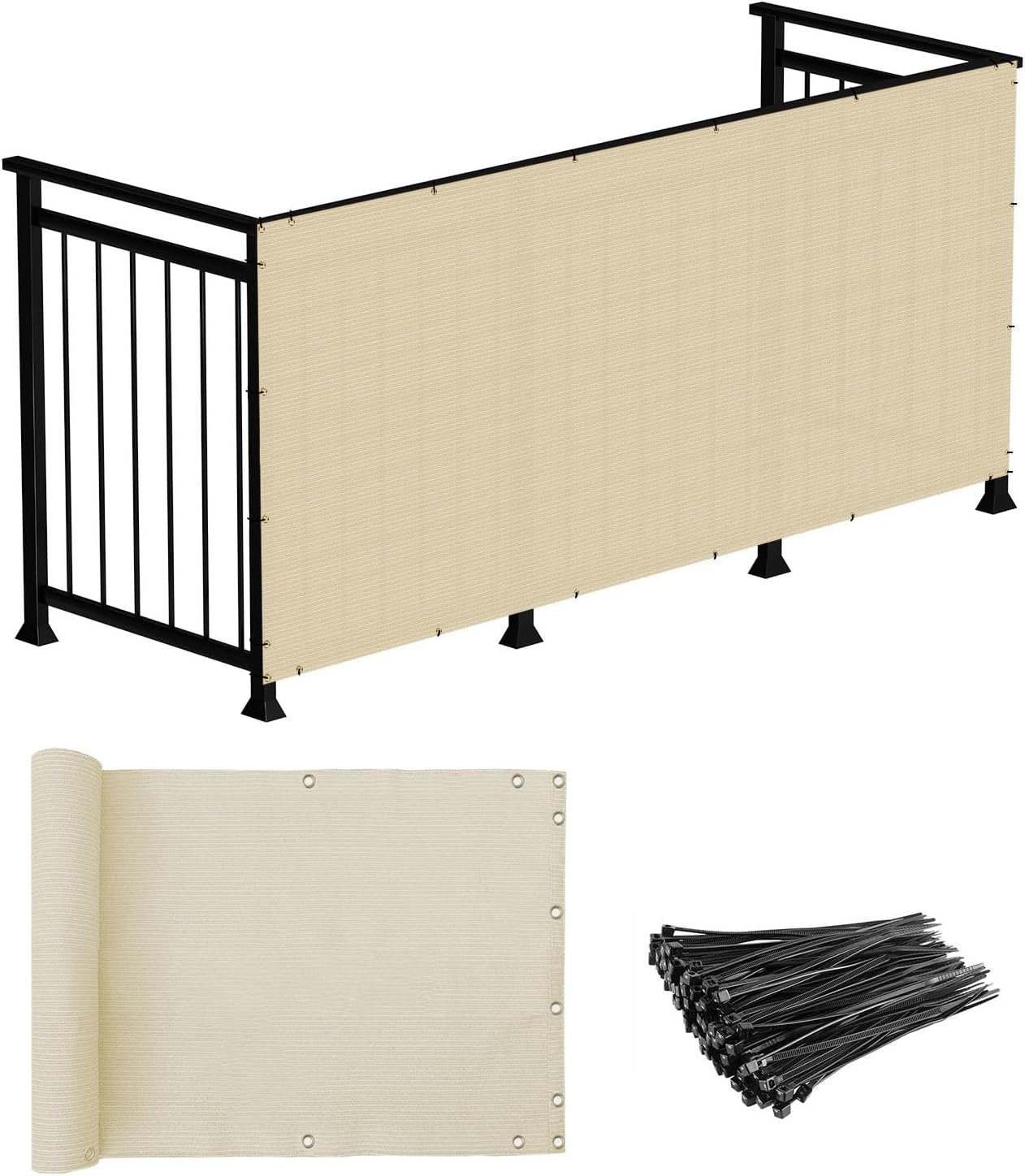 3'x10' Deck Balcony Privacy Screen for Deck Pool Fence Railings 3'x10' Deck Balcony Privacy Screen for Deck Pool Fence Railings Apartment Balcony Privacy Screen for Patio Yard Porch Chain Link Fence Condo with Zip Ties Beige