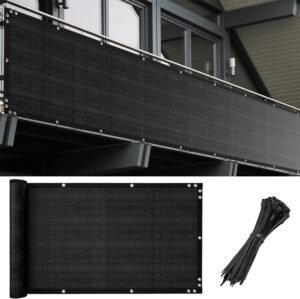 3'x16' Balcony Privacy Screen Fence, Heavy Duty Apartment Railing Fencing Mesh Windscreen Cover Shade Net for Outdoor Patio Porch Deck Pool Backyard with Cable Zip Ties, Black