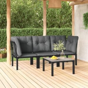 4 Piece Patio Lounge Outdoor futon,Small Patio Couch,Balcony Couch,Apartment Balcony Furniture,Set Black and Gray Poly Rattan