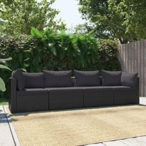 4 Piece Patio Sofa Set Outdoor futon,Small Patio Couch,Balcony Couch,Apartment Balcony Furniture,with Cushions Poly Rattan Black