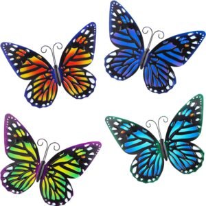 4 Pieces Metal Butterfly Wall Art Decor, 3D Butterfly Wall Hanging Decor Sculpture, Wrought Iron Hollowed-Out Butterfly Mural for Balcony Patio Living Room Garden Outdoor Fence Decor (Classic Style)