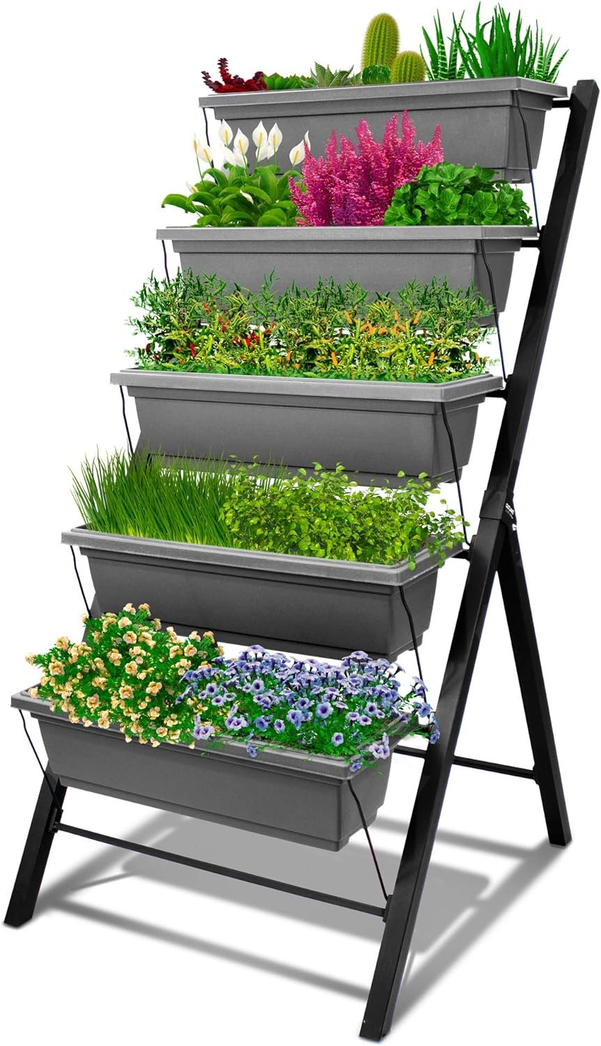 4Ft Vertical Raised Garden Bed - 5 Tier Food Safe 4Ft Vertical Raised Garden Bed - 5 Tier Food Safe Planter Box for Outdoor and Indoor Gardening Perfect to Grow Your Herb Vegetables Flowers on Your Patio Balcony Greenhouse Garden