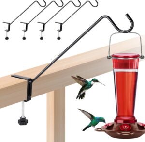 4Pack Deck Bird Feeder Hanger for Railing- Heavy Duty Steel Stable Deck Railing Plant Hanger Outdoor, with Adjustable 2.1" Clamp, Deck Hook for Bird Feeder Plant Hangers Lanterns, 11.8 Inches