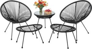 5 Piece Acapulco Chair Set, Outdoor Acapulco Chairs, Oval Furniture Set, Woven Patio Bistro Set, Balcony Table and Chairs with Footrest, Black