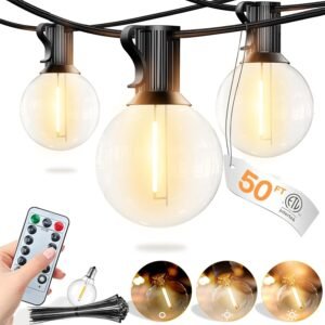 50FT Outdoor String Lights with Remote Controller - G40 Globe LED Patio Lights with Dimmable Shatterproof Edison Bulbs, Outside Hanging Light Waterproof for Deck Garden Balcony Bistro - SOLROS