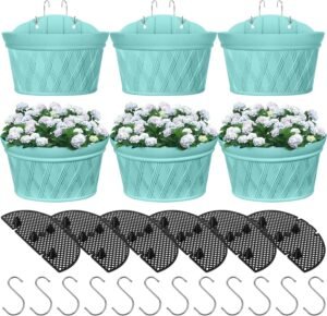 6 Pack Large Wall Hanging Planters 12 Inch Hanging Flower Pot for Railing Fence Plastic Plant Wall Hanging Basket for Indoor Outdoor Railing Balcony Decor Garden Yard (Green)