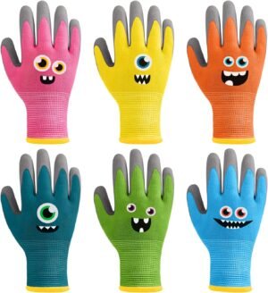 6 Pairs Kids Gardening Gloves Children Work Gloves Rubber Coated Garden Gloves for Kids Toddlers (Small (Age 3-5))