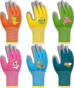 6 Pairs Kids Gardening Gloves Children Yard Work Glove Rubber Coated Protective Gloves for Toddlers Youth Girls Boys Outdoor (Small (Age 3-5))