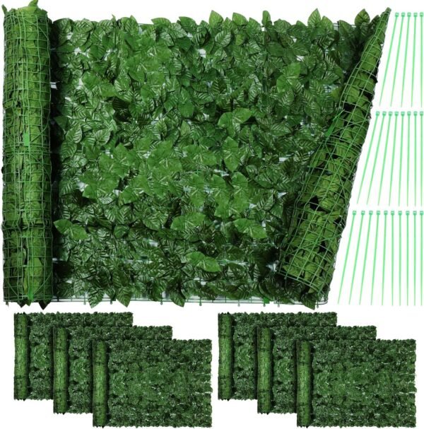 6 Pcs Artificial Ivy Privacy Fence Bulk 118 x 39 Inch Expandable Artificial Hedges Fence Faux Privacy Wall Screen Green Vine Leaf Cover Decoration for Outdoor Balcony Patio Garden Yard