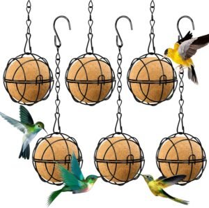 6Pcs Ball Bird Feeders, Bird Suet Ball Feeders, Metal Hanging Bird Feeders with Hooks, Round Suet Ball Feeder for Outside Hanging, Fat Ball Bird Feeders for Wild Birds Outdoor Garden (Black)