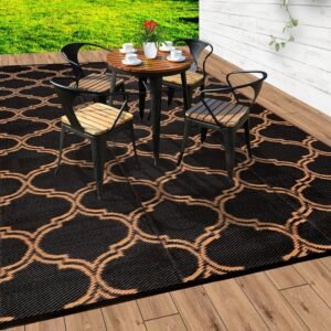 6X9 Outdoor Rug,Outdoor Plastic Straw Rug,Outside Rug,Outdoor Mats for Patio Waterproof,Patio Rug,Balcony Rug,Plastic Rug,Clearance Outdoor Rugs, Outdoor Carpet Waterproof Rv Camper Rugs Black&Brown…