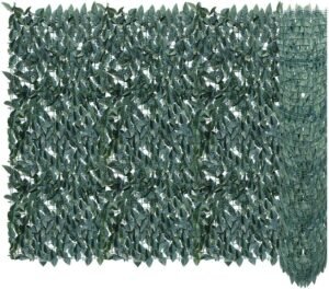 6'x8' Artificial Leaf Faux Ivy Privacy Fence Screen for Outdoor Balcony Patio Decoration Fencing Panel Mesh Back (Laurel Leaves Dark Green)