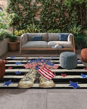 6x9 Outdoor Rug Waterproof for Patio Patriotic Boots Stripes Stars,Washable Outdoor Carpet Large Area Rug 4th of July Independence Day Patio Rug for Porch,RV,Picnic,Backyard,Deck,Balcony,Beach