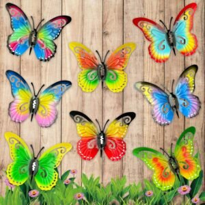 8 Pcs Metal Butterfly Wall Decor Colorful and Exquisite Art Sculpture Iron Hanging Decoration Balcony Outdoor Manor Fence Courtyard Farm Decoration