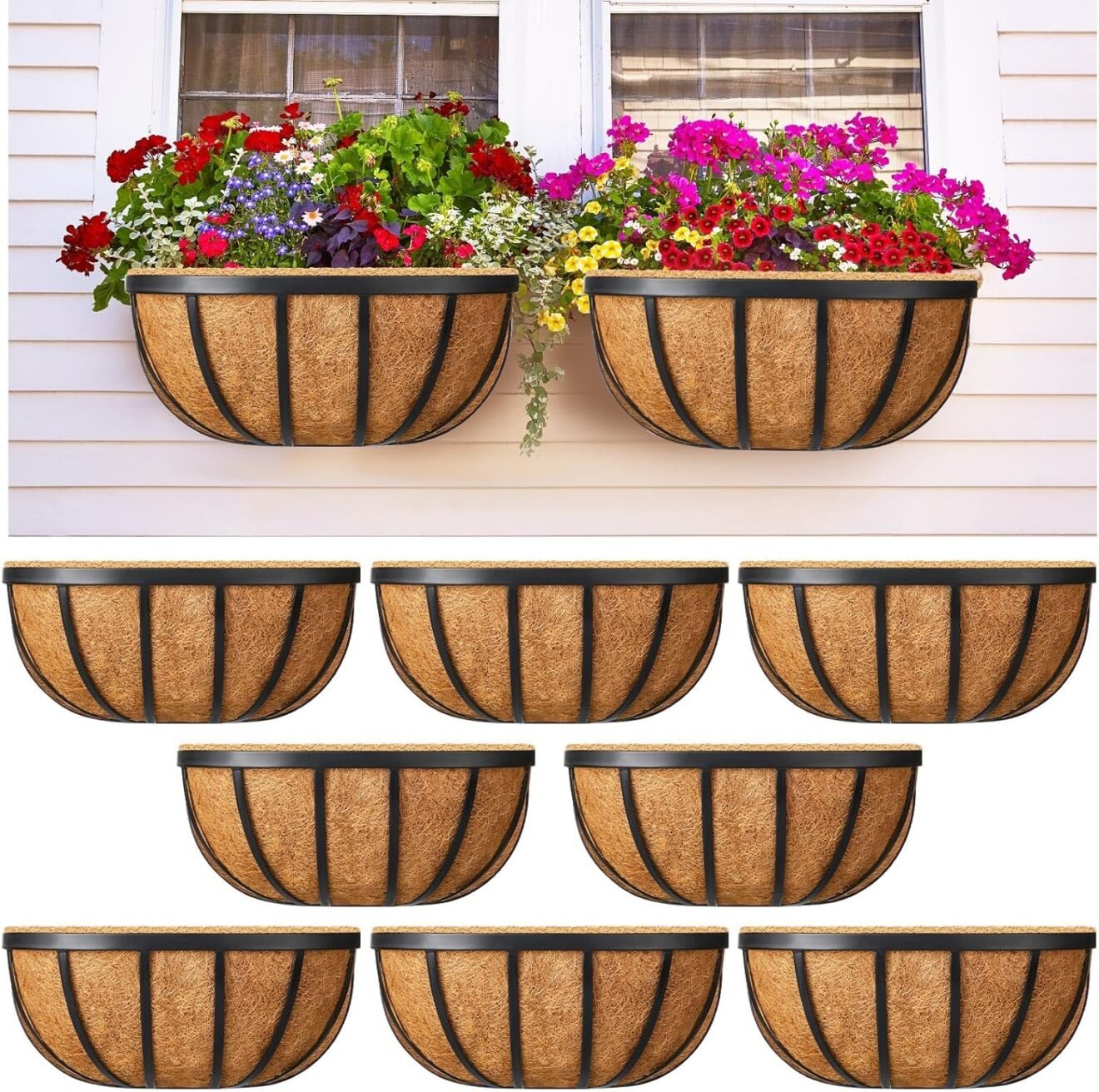 8 Sets 16 Inch Window Deck Railing Planters Boxes with Coco Liner ...