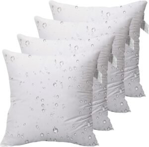 ACCENTHOME Outdoor Pillow Inserts 16 x 16 (Pack of 4) Waterproof Hypoallergenic Sham Stuffer | White Square Water Resistant Throw Pillows Insert | Decorative Pillow Filler Forms for Patio, Chair