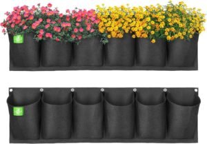 ANGTUO 6 Pockets Hanging Planters for Outdoor Plants, One Pack Wall Planter Vertical Garden, Hanging Plant Holder for Railing, Balcony, Fence