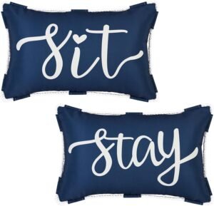 ASPMIZ 2 Pack Outdoor Pillow Covers 12x20 Inch, Navy Blue Decorative Waterproof Pillow Covers Garden Cushion Sham Throw Pillowcase Shell Rectangle Sit for Spring Summer Patio Tent Couch, Blue