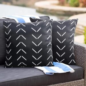 Adabana Outdoor Waterproof Throw Pillow Covers 18x18 Inch Black and White Decorative Boho Pillows Cover Set of 2 for Patio Garden Porch