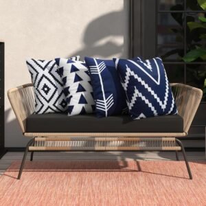 Adabana Outdoor Waterproof Throw Pillow Covers 18x18 Inch Navy Blue and White Modern Geometric Decorative Pillows Cover Set of 4 for Patio Garden Porch