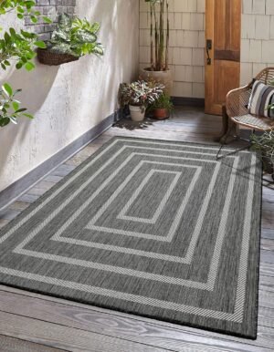 Adiva Rugs Outdoor Indoor Area Rug, Weather Resistant, Easy to Clean, Stain Resistant Floor Mat for Dining Room, Backyard, Deck, Patio (Pebble Weiss, 5' x 7')