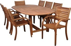 Amazonia Arizona 9 Piece Oval Outdoor Dining Set | Eucalyptus Wood | Durable and Ideal for Patio and Backyard