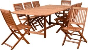 Amazonia Eucalyptus Wood | Durable and Ideal for Patio and Outdoors Chlair 9-Piece Rectangular Dining Set |, Brown