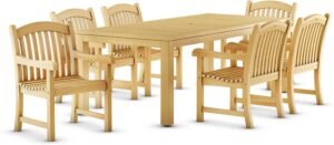 Amazonia Pennsylvania 7-Piece Outdoor Rectangular Dining Table Set | Certified Teak | Ideal for Patio and Indoors, Light Brown