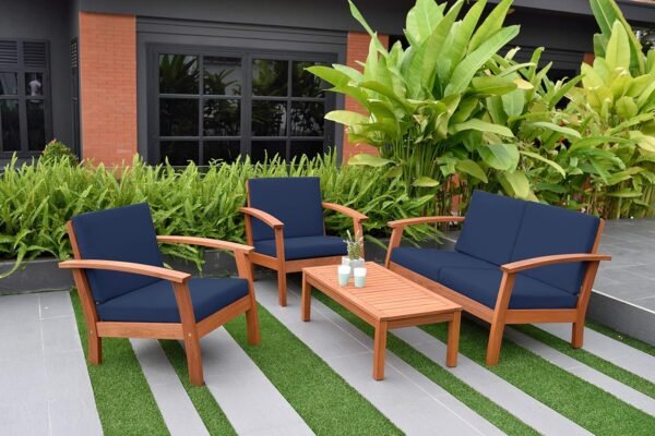 Amazonia Prescott Patio 4-Piece Conversation Set | Durable Eucalyptus with Natural Finish, Blue