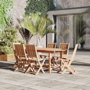 Amazonia Teak Extendable Oval Hamburg Patio Dining Set, 7-Piece, Brown