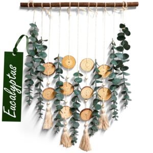 Artificial Eucalyptus Wall Decor Fake Greenery Leaves Stems Wall Hanging Plants on 16.5 inch Wooden Stick Boho Rustic Farmhouse Decor for Bedroom Kitchen Dining Room Bathroom Wedding Nursery Office