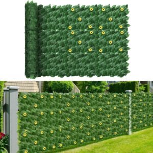Artificial Ivy Privacy Fence Screen Outdoor with Flowers,125.6x35.4inch Artificial Hedges Fence and Faux Ivy Vine Leaf Decoration for Balcony, Patio, Garden, Backyard Greenery Wall Decor