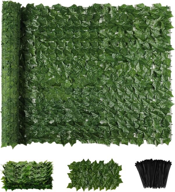 Artificial Ivy Privacy Fence Screen,120 * 40 Inch Artificial Faux Ivy Hedge, Expandable Faux Privacy Fence with 80 pcs Zip Ties Decoration for Wall Screen, Outdoor Garden, Wedding Decor